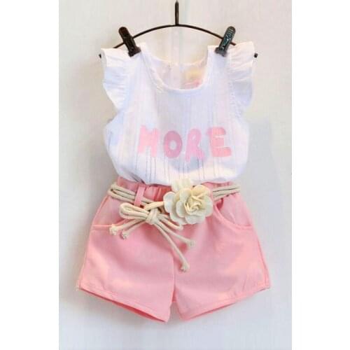 Dulce Amor Girls Clothing Suit Kids Blouse Shirt +Shorts With Flower Belt Cute Children Clothes Sets For Girls Drop Shipping