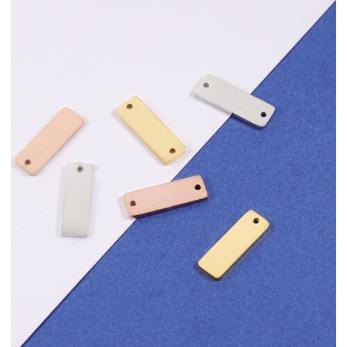 Fnixtar Rectangle Charms Tags Engrave Logo Connector Charms Mirror Polished Stainless Steel DIY Jewelry 6x18mm 20piece/lot