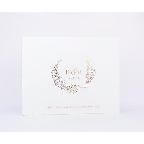 Personalized Rose Gold Wedding Guest Book,Mr and Mrs names Wedding Photo Book Guestbook Custom, Botanical Wreath Guest Book