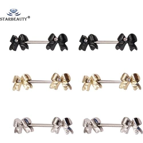 1Pair 3 Color Nipplerings Piercing Women 14G Stainless Steel Bow Nipple Barbell Rings Bar Body Piercing Jewelry