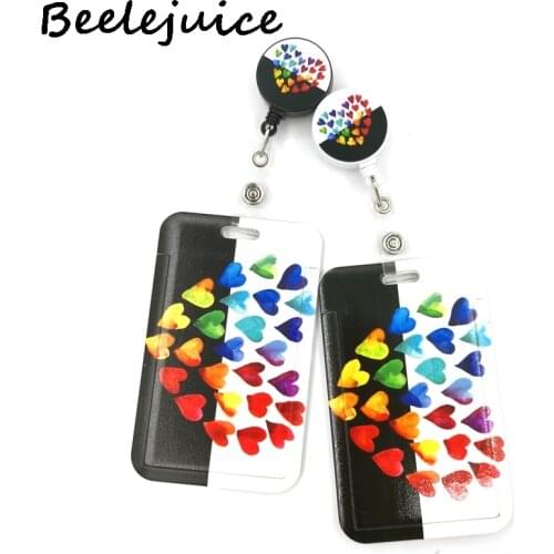 Colorful rainbow love hearts Card Holder Business Lanyard Badge Card Case Women Cover Student Lanyard ID Name Card Holder Bags