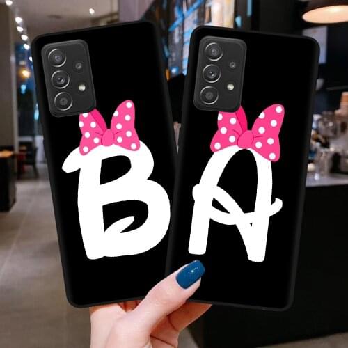 Custom name Letter Monogram Pink bow Matte Soft Phone Case For Samsung Galaxy A32 A52 A72 4G 5G A42 A12 A02 A51 A71 Back Cover