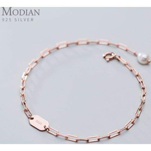 Modian 3 Color 925 Sterling Silver Simple Bracelet for Women Fashion Geometric Oval Pearl Bracelet Korea Style Fine Jewelry Gift