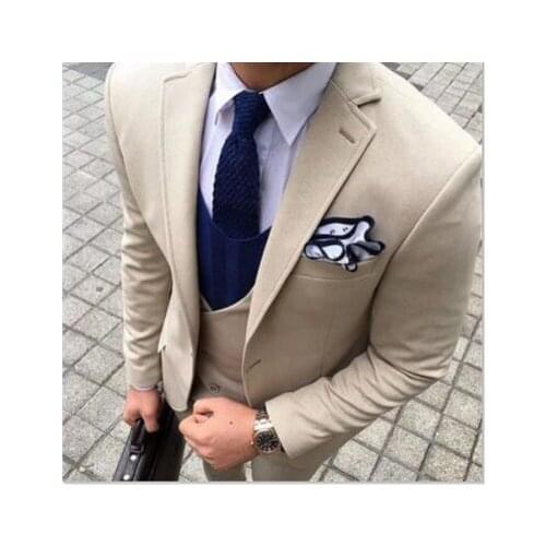 2017 Latest Coat Pant Designs Ivory Beige Men Suit Slim Fit 3 Piece Casual Tuxedo Custom Blazer Groom Prom Suits Terno Masculino