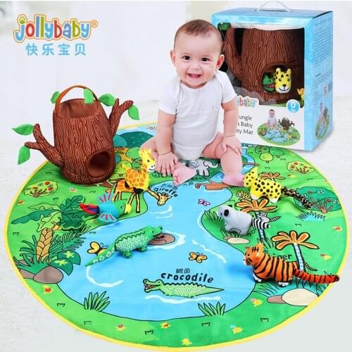 Jollybaby Polyester Dino Animals Doll Plush Soft Play Mat for Baby Playing with 8 Sound Making Dolls Play House
