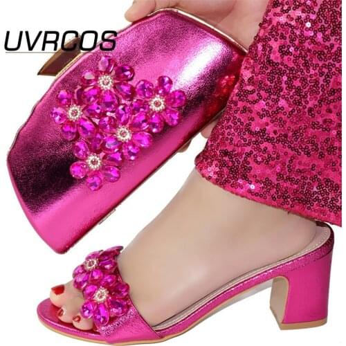Latest Italian Shoes with Matching Bags Decorated with Rhinestone Nigerian Women Party Pumps with Purse Luxury Sandals Women