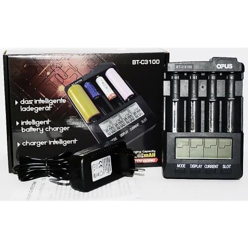 OPUS BT-C3100 V2.2 Universal Four Slots Smart Rechargeable Battery Charger For Li-ion NiCd NiMH AA AAA NIMH 10440 18650Batteries