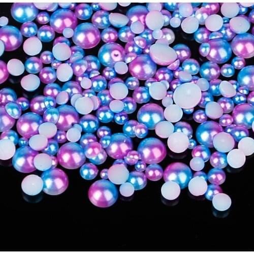 3/4/5/6/8mm Blue Half Round Imitation Pearl Flatback Scrapbook Beads For DIY Garment/Phone Case/Nail Making Sewing Accessories