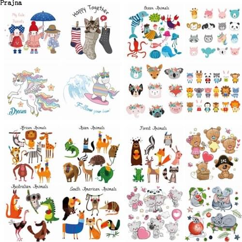 Prajna Cute Bear Patch Heat Transfer Vinyl DIY Thermal Sticker Iron On Transfer For Clothing Baby Cartoon Lovely Animal Applique