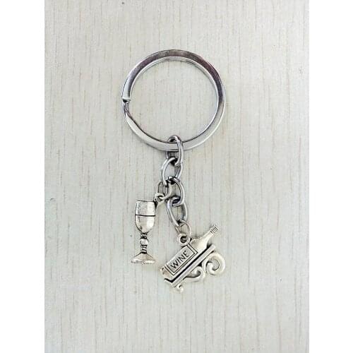 Lovely alloy key chain, red wine and small glass, bar worker key chain, bar gift keychain key ring gifts for men
