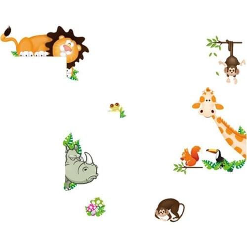 PVC Wall Stickers Cute Cartoon Animal Giraffe Monkey Kindergarten Wall Decals Decor Stickers for Room Decoration Home Decor