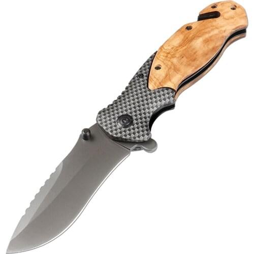 Flipper folding knife 440C Grey Titanium Coated Drop Point Blade Steel + wood Handle Folder knives EDC Tools