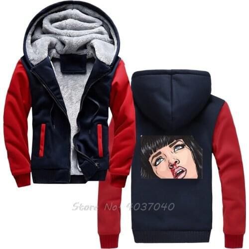 Movie Mia Wallace Pulp Fiction Hoodies Quentin Tarantino Hoodie Hip Hop Men Winter Thick Warm Sportwear Sweatshirts Harajuku