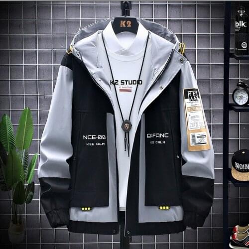 Mens Windbreaker Jacket Hooded Fashion Mens spring and autumn large size Jacket Street Style Coat Mens oversized Clothing