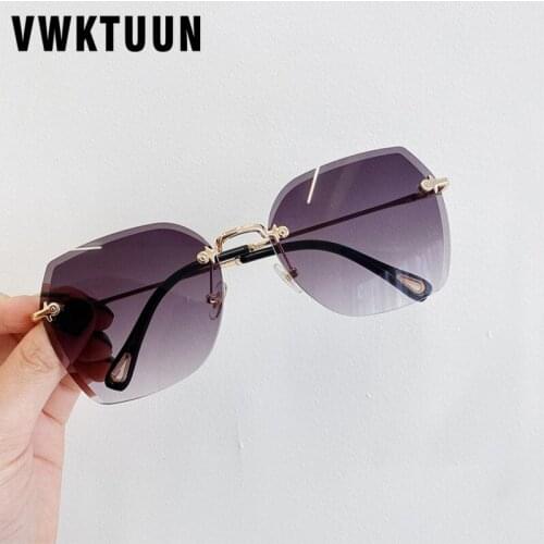 VWKTUUN Rimless Sunglasses Women 2020 Vintage Oversized Big Shades UV400 Glasses Gradient Lens Irregular Sunglasses For Women