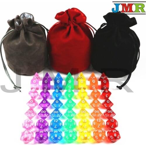 High Quality 49pcs/bag Transparent Digital Polyhedral Dice,Set of D4 D6 D8 D10%D12 D20 for Dnd Board Game with A Portable Bag