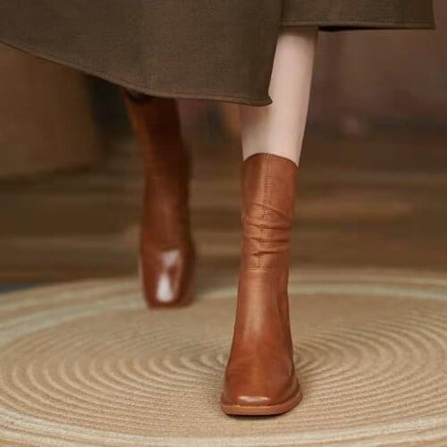 Women Boots Square Toe Ankle Boots Women Blue Patent Leather Lace-Up Mid High Shoes British Style Size 35-40 Booties Woman