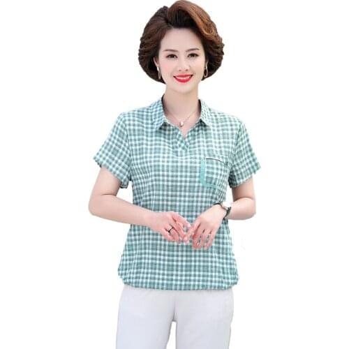 Women Tops 2021 New Blouse shirt Plus size 4XL 5xl Casual Green Black Womens Clothing Lapel Plaid Print Feminine Tops blusas