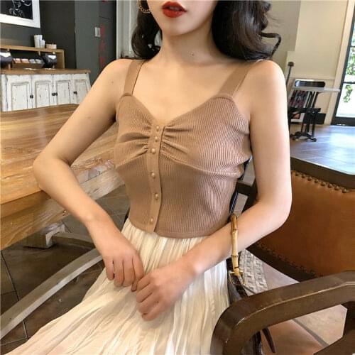 Women Corset Tops Womens Knitted Camisole Short Sexy High Waist Sleeveless Top Spring Tank Camis Crop Top For Women
