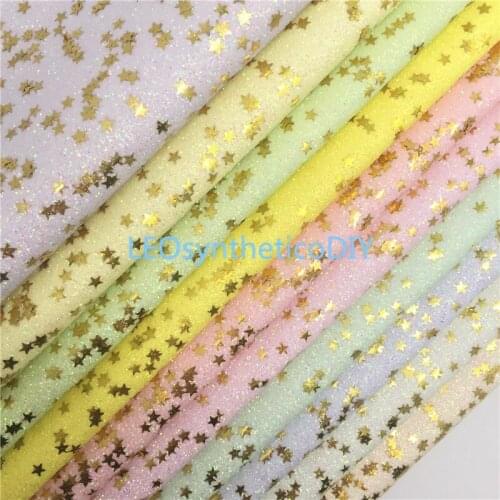 1PC 21X29CM Pastel Colors Glitter Faux Leather Fabric Iridescent Gold Stars Synthetic Leather Making Bows LEOsyntheticoDIY 6S26