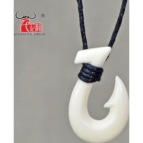 GX001 Handmade Man Jewelry Primitive tribes New Zealand Maori Pendant Yak Bone Fish Hook Choker Womens Necklace for surfing