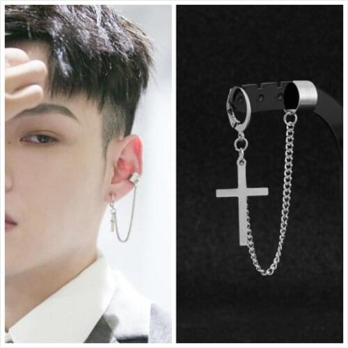 1 pc Hip Hop Cross Pendant Stud Earrings Punk Ear Bone Chain Earrings Korean boys Jewelry Accessories For Men Women Brincos