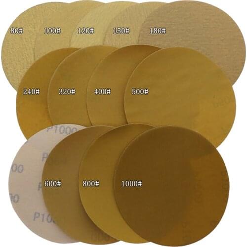 10pcs 5 Inch 125mm Yellow Sanding Discs Aluminium Oxide Hook Loop Sandpaper 40 to 1000 Grit for Metal Automotive Wood Polishing