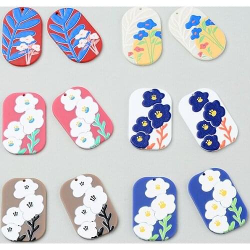2PCS Van Gogh Painting Flowers Jewelry Accessories Hand Made Earrings Connectors DIY Pendant Jewelry Findings Components Charms