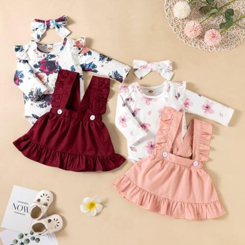 3PCS Infant Baby Girls Clothing Set 2020 Summer Flying Sleeves Romper+Suspender Skirt+Headband Newborn Baby Clothes Outfits
