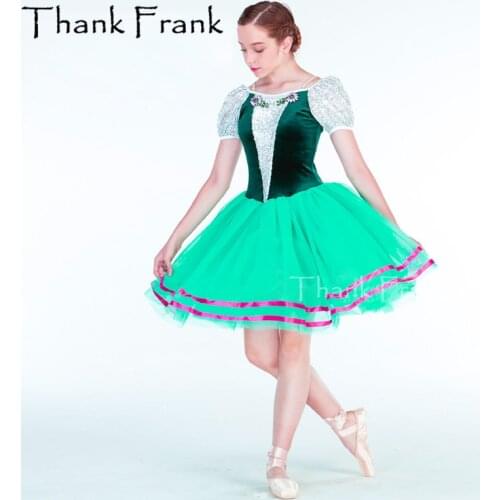 New Girls Velvet Sequin Ballet Dress Kids Flower Rhinestone Dance Dresses Adult Women Puff Sleeve Custom Made Ballerina Costume