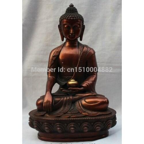 Free Shipping shitou 009 12" China Tibetan Buddhim Purple Bronze Seat Shakyamuni Buddha & Bowl Statue