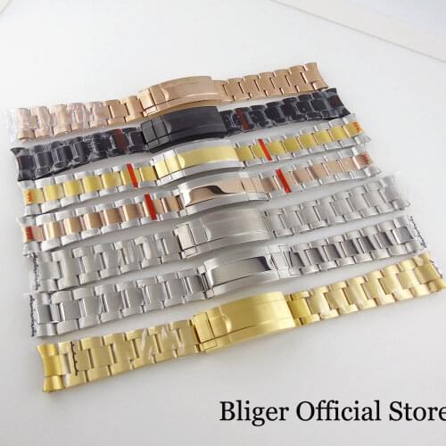 BLIGER Nologo Steel Metal Watch Bracelet Strap 20mm Width Glide Lock Two Tone Gold Black