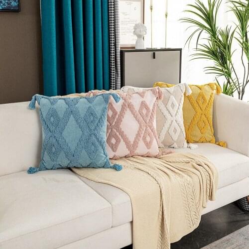 Boho Cushion Cover Pink Yellow Blue Beige Tassels Pillowcase Handmade for Home Decoration Funda Cojin 45x45cm/30x50cm
