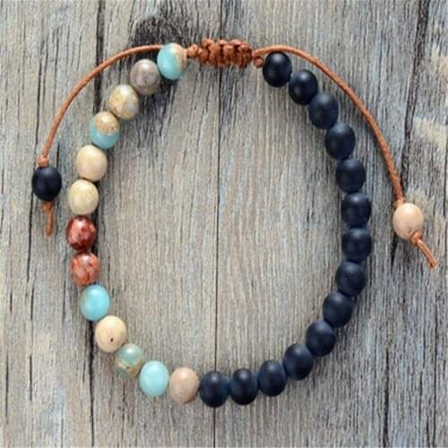 8mm Imperial Jasper Black Agate Bracelet 7.5 inches Buddhism Cuff Energy Reiki Wrist Stretchy Sutra Spirituality Lucky Healing