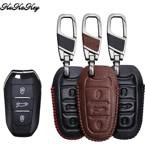 KUKAKEY Genuine Leather Car Key Case For Peugeot 308 408 508 2008 3008 4008 5008 Key Cover Holder Car Styling Accessories