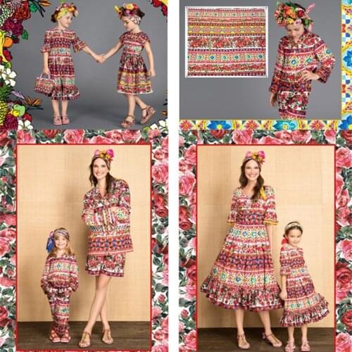 Ethnic Style Parent-child Clothing Polyester Printed Fabric Brand Fashion Shirt DIY Clothing Custom Cloth Fabrics by the Meter