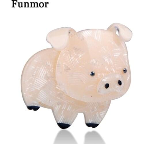 FUNMOR Kawaii Acrylic Pig Brooch Handmade Resin Animal Badge Hijab Pins Women Kids New Year Gifts Shirt Accessories Scarf Buckle