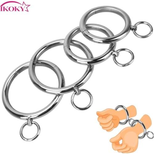 IKOKY Wrist Ankle Cuff Neck Collar Metal Handcuff Sex Toys Adult Games Stainless Steel Restraint Bondage Slave Role Play