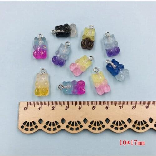 10pcs Resin Kawaii Glitter Bear Transparent Colorful Charm Pendant for Keychain, Earring, Scrapbooking, DIY Making, Necklace