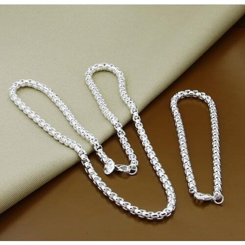 New Fashion 925 Sterling Silver Jewelry Sets Classic Chain Necklace Bracelet Two piece Set for Woman Man