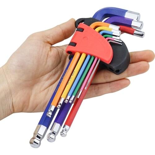 9pcs 1.5mm - 10mm Hexagon Allen Key Wrench Tools set imbus Matte Chrome Ball End Spanner set Screwdriver Set Tool Kit T10 -T50