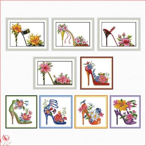 High Heels And Flowers Cross Stitch Kits 14ct 11ct Printed Fabric Embroidery Kit DIY Handmade Needlework Home Decoration Craft
