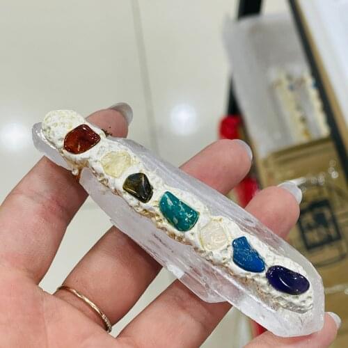 Natural Crystal Seven Chakela Quartz Gypsum Board Base Mineral Healing Gems Collections Decorations