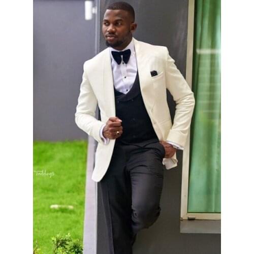 New Arrival One Button Ivory Groom Tuxedos Groomsmen Shawl Lapel Mens Suits Blazers (Jacket+Pants+Vest+Tie) W:1006