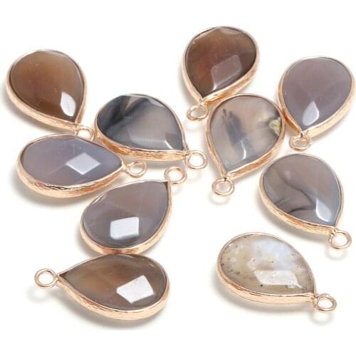 New 5pcs Natural Stone Water Drop Shape Section Grey Agats Pendants for Jewelry Making DIY Necklace Size 13x23mm