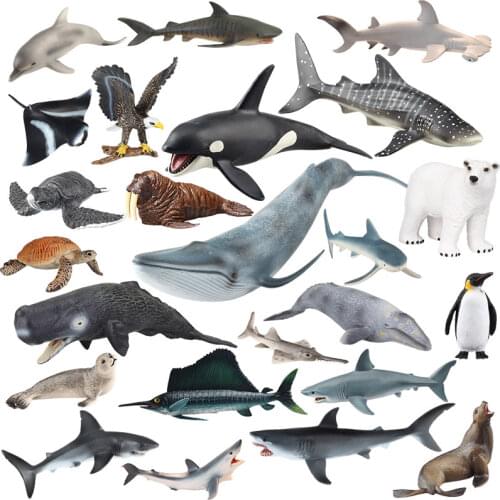 Original genuine series 20pcs sealife family animals Unicorn Whale tiger jaw shark killer humpback whale kids toy gift