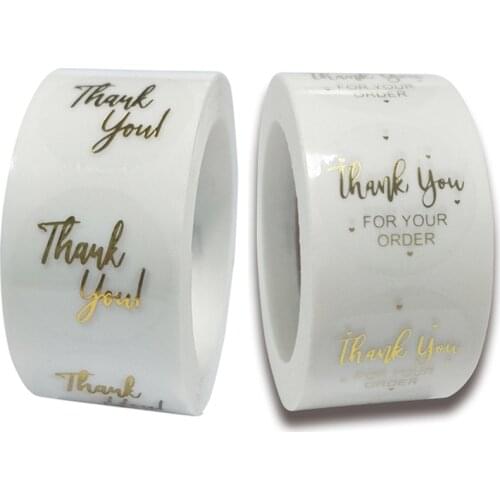 Carddsgn 500pcs/roll thank you Gold foil stickers clear roll 1inch round transparent stickers packaging favor label