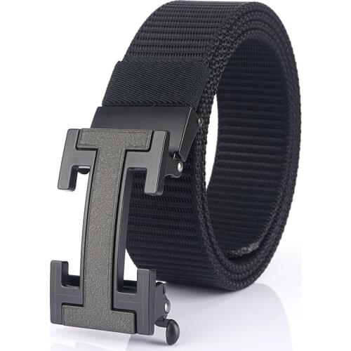 Brand Fashion Mens Belt Letter Metal Automatic Buckle Designer Belts Top Quality Business Style Male Trousers Belt Nylon Strap