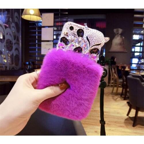 Luxury Bling Rhinestone Diamond Fox Real Rabbit Fur Soft Case For Samsung j3 j5 j7 2017 j7 Prime j4 j6 j8 2018 Warm Case