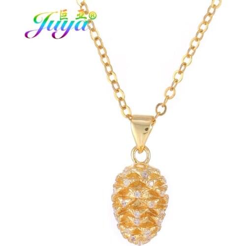 Juya Handmade Jewelry Supplies Micro Pave Zircon Pine Cone Pendant Necklace For Women Girls DIY Gold Chains Necklace